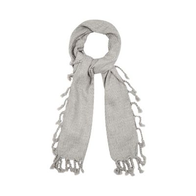 Grey tasselled trim woven scarf